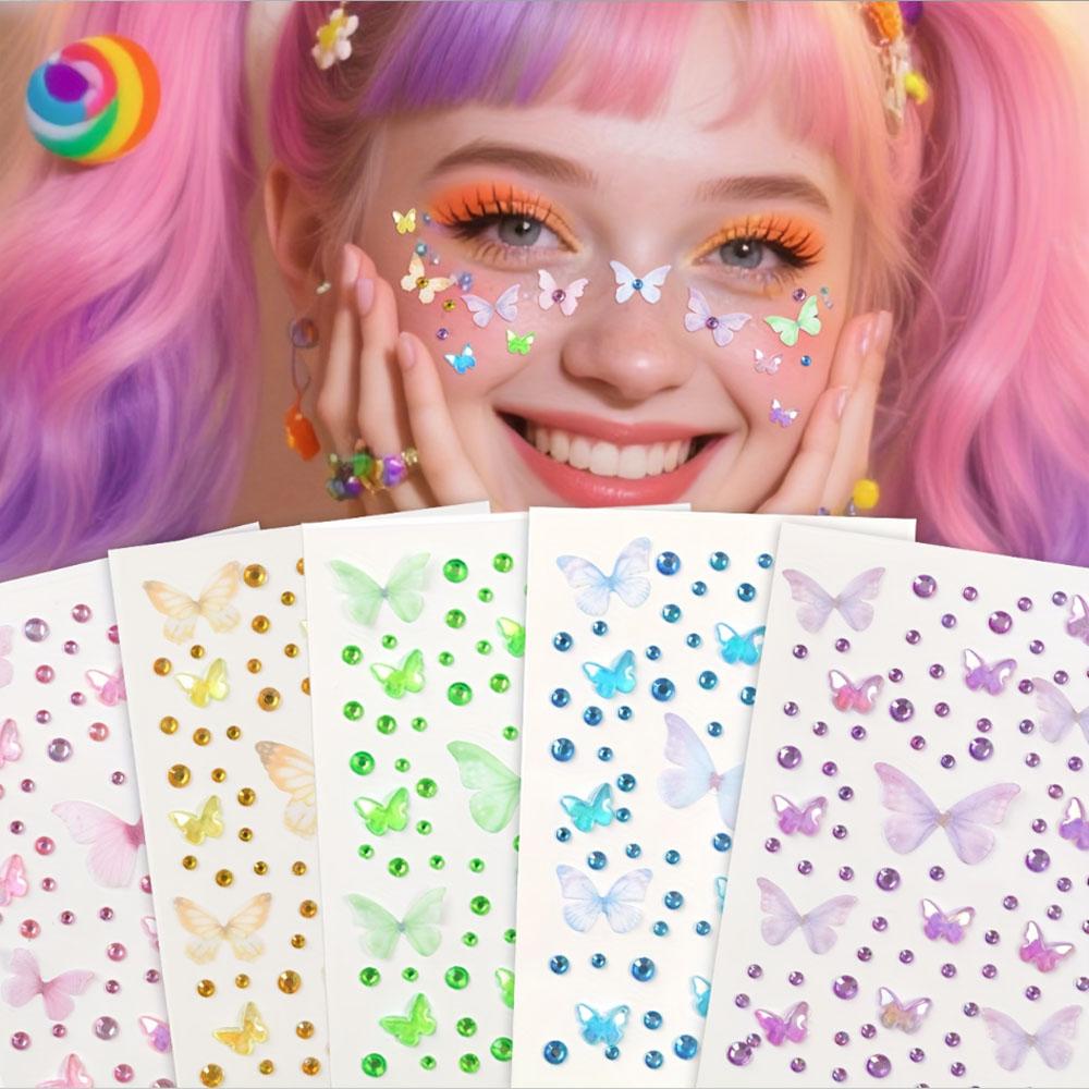 Body Jewelry Retainers - 1 vel vlinder strass gezichtsstickers sprankelende