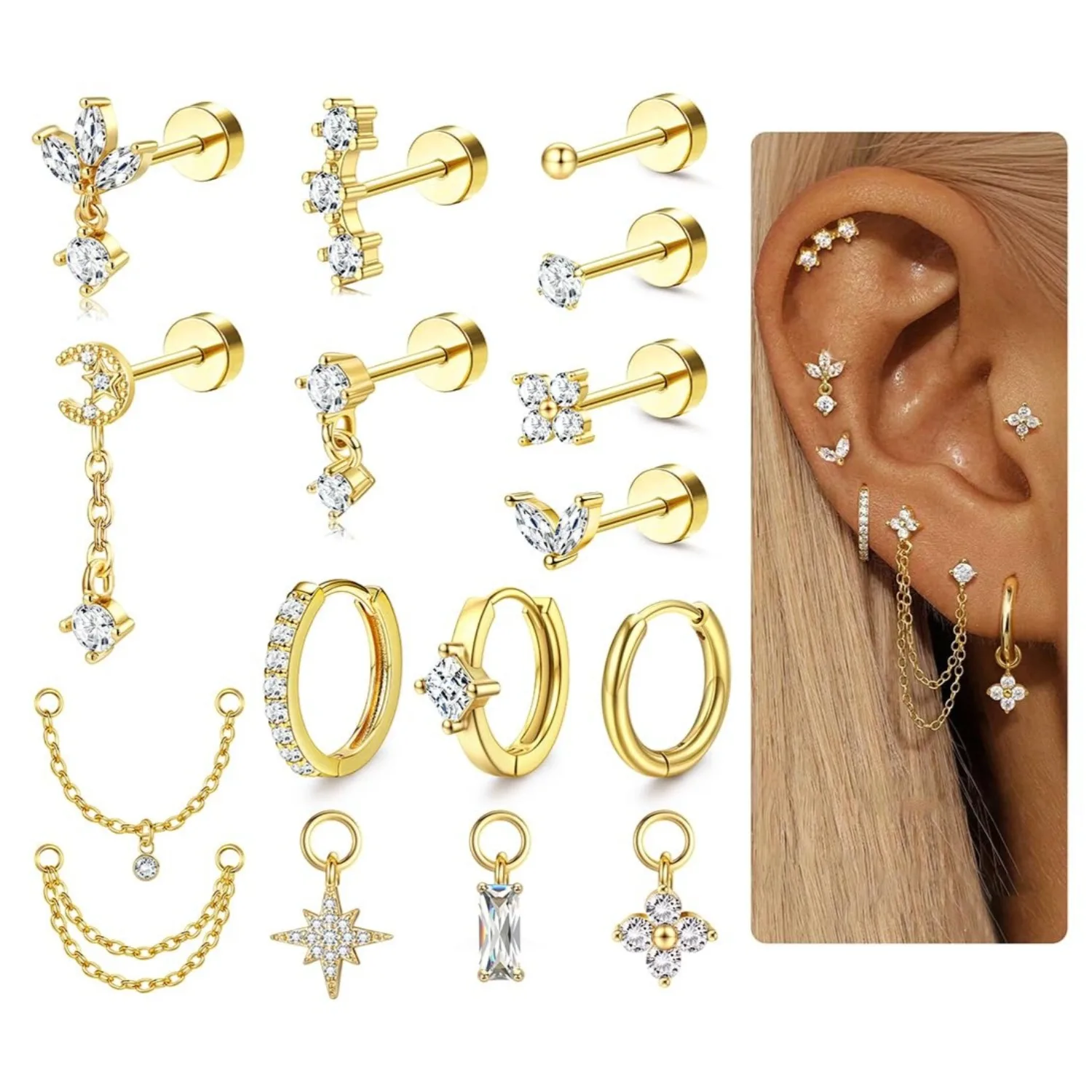 Body Jewelry Surgical Steel - 16 Gauge kraakbeenoorbellen voor dames, platte